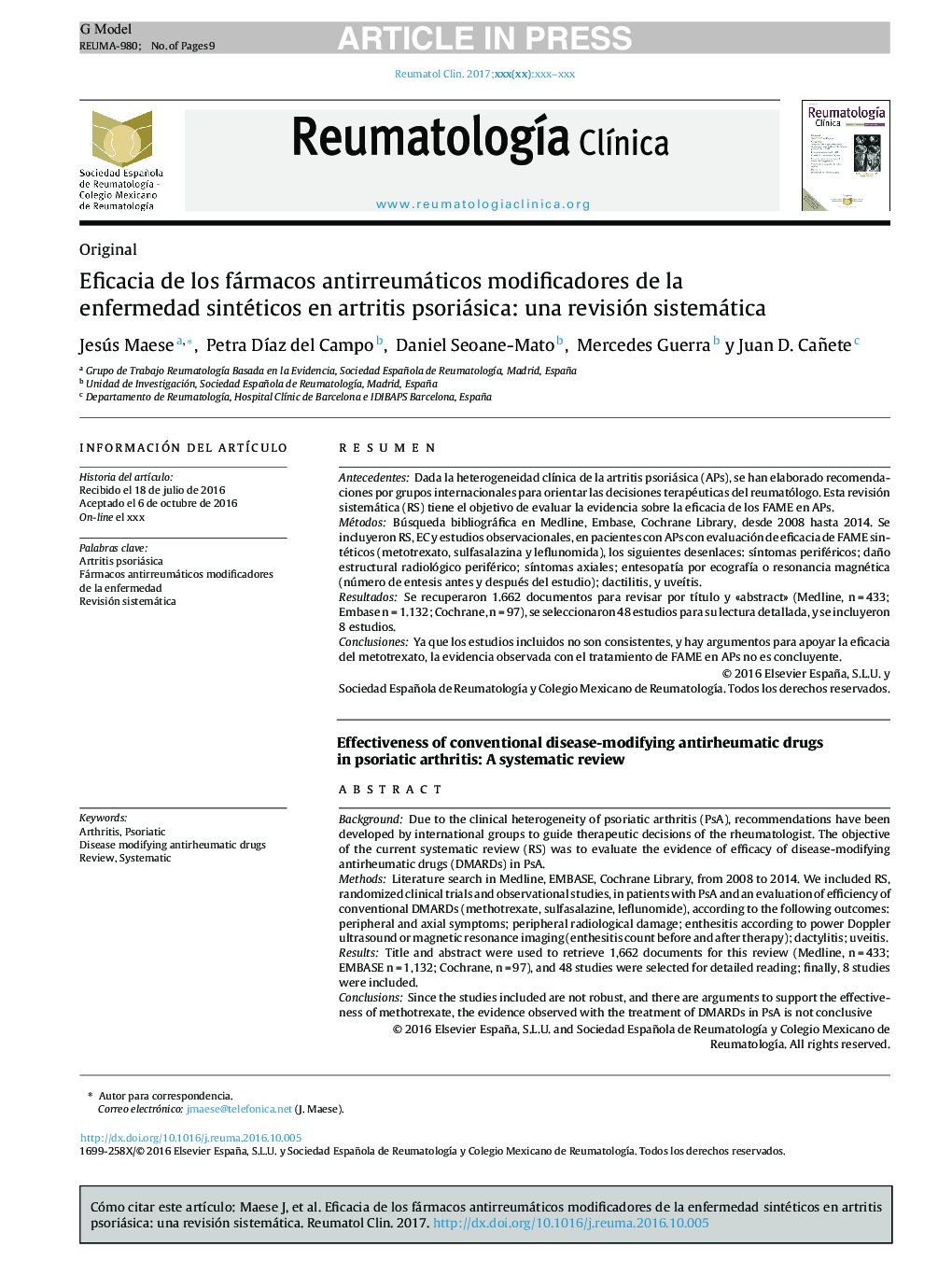Eficacia de los fármacos antirreumáticos modificadores de la enfermedad sintéticos en artritis psoriásica: una revisión sistemática