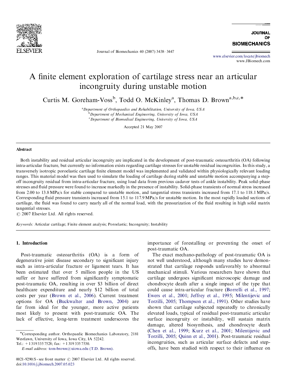 A finite element exploration of cartilage stress near an articular incongruity during unstable motion