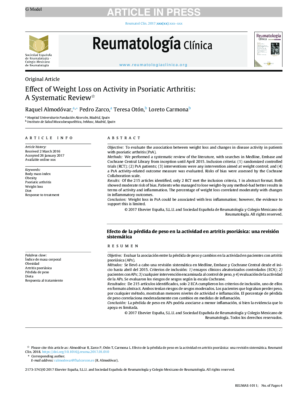 اثر کاهش وزن در فعالیت در آرتریت پسوریازیس: یک بررسی سیستماتیک 