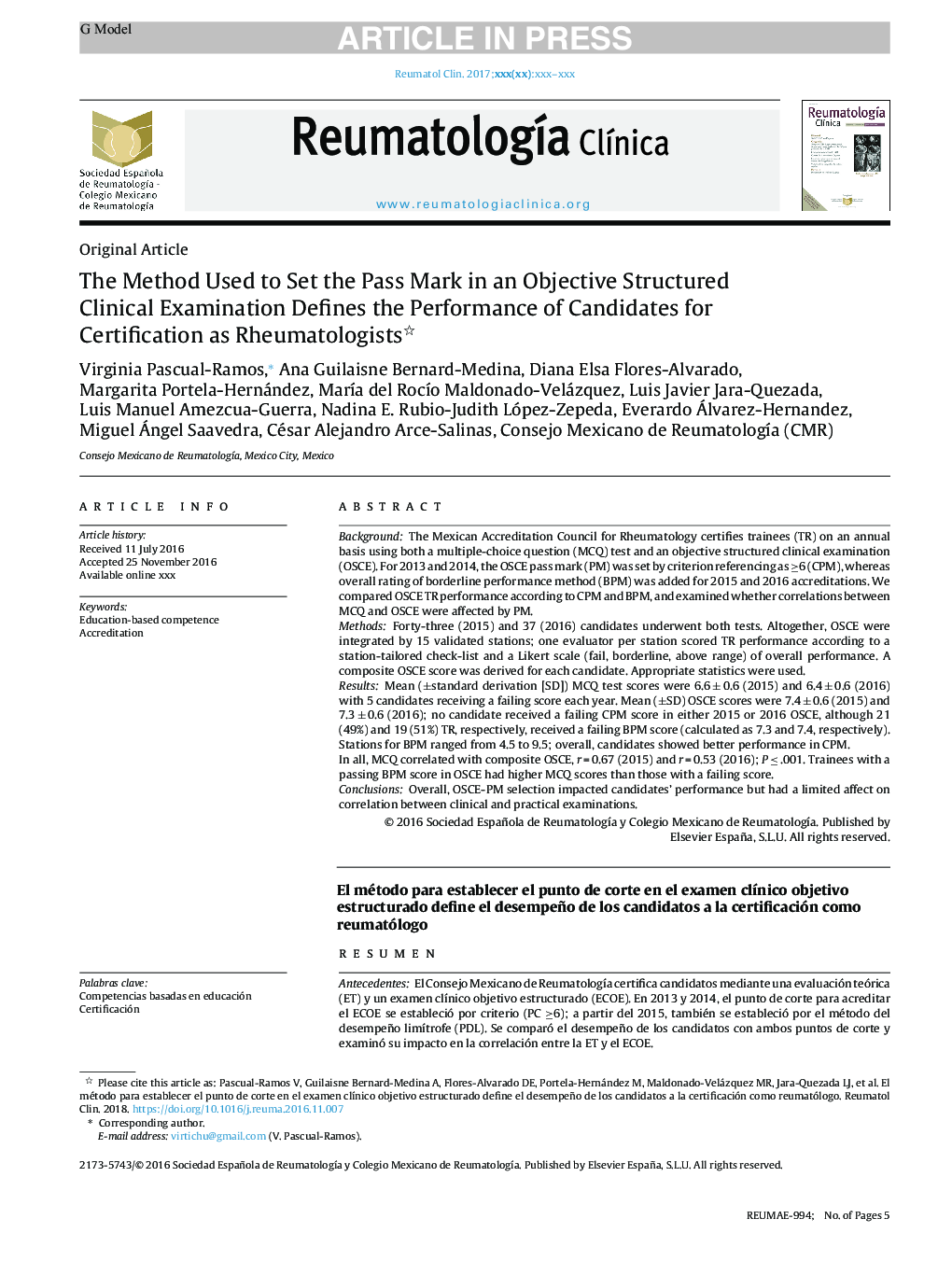 The Method Used to Set the Pass Mark in an Objective Structured Clinical Examination Defines the Performance of Candidates for Certification as Rheumatologists