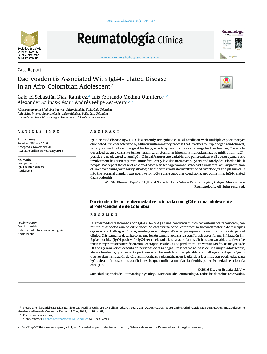 Dacryoadenitis Associated With IgG4-related Disease in an Afro-Colombian Adolescent