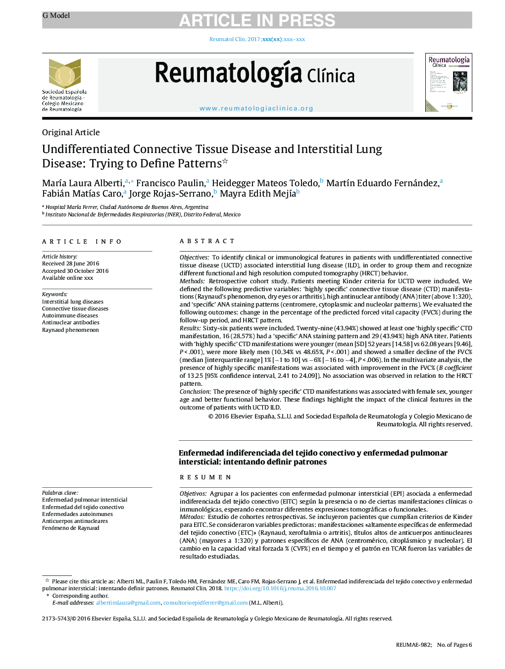 Undifferentiated Connective Tissue Disease and Interstitial Lung Disease: Trying to Define Patterns