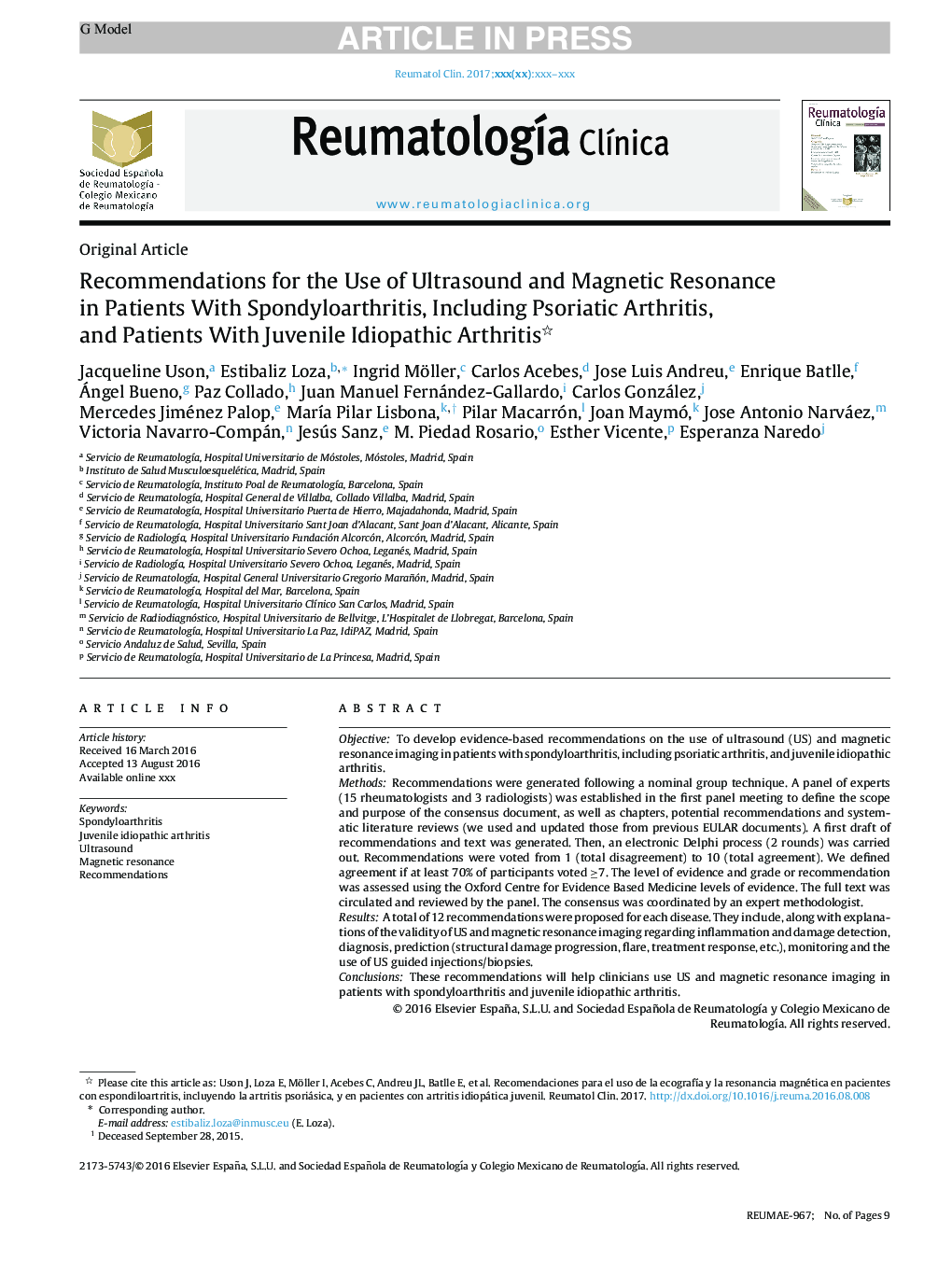 Recommendations for the Use of Ultrasound and Magnetic Resonance in Patients With Spondyloarthritis, Including Psoriatic Arthritis, and Patients With Juvenile Idiopathic Arthritis