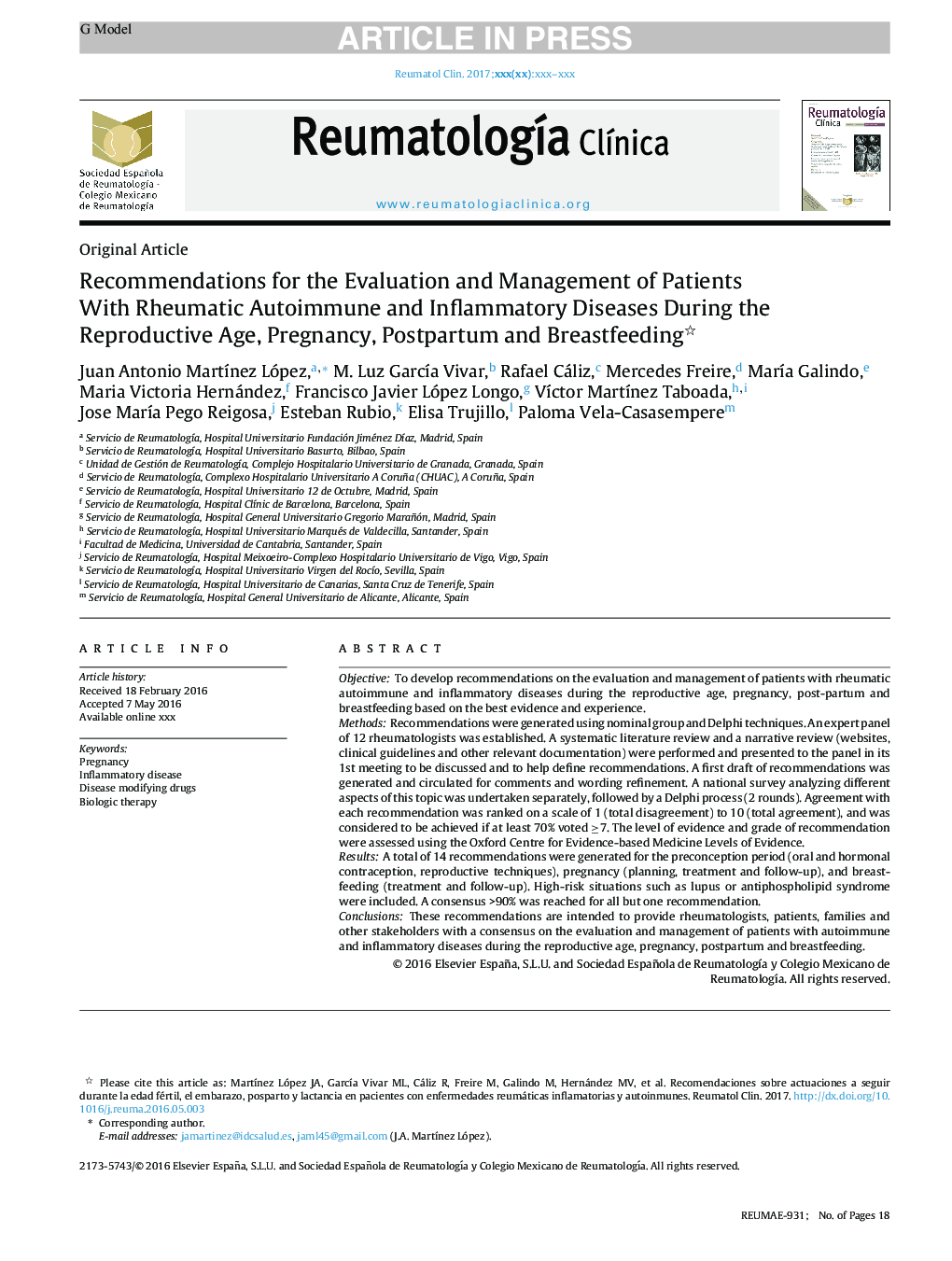Recommendations for the Evaluation and Management of Patients With Rheumatic Autoimmune and Inflammatory Diseases During the Reproductive Age, Pregnancy, Postpartum and Breastfeeding