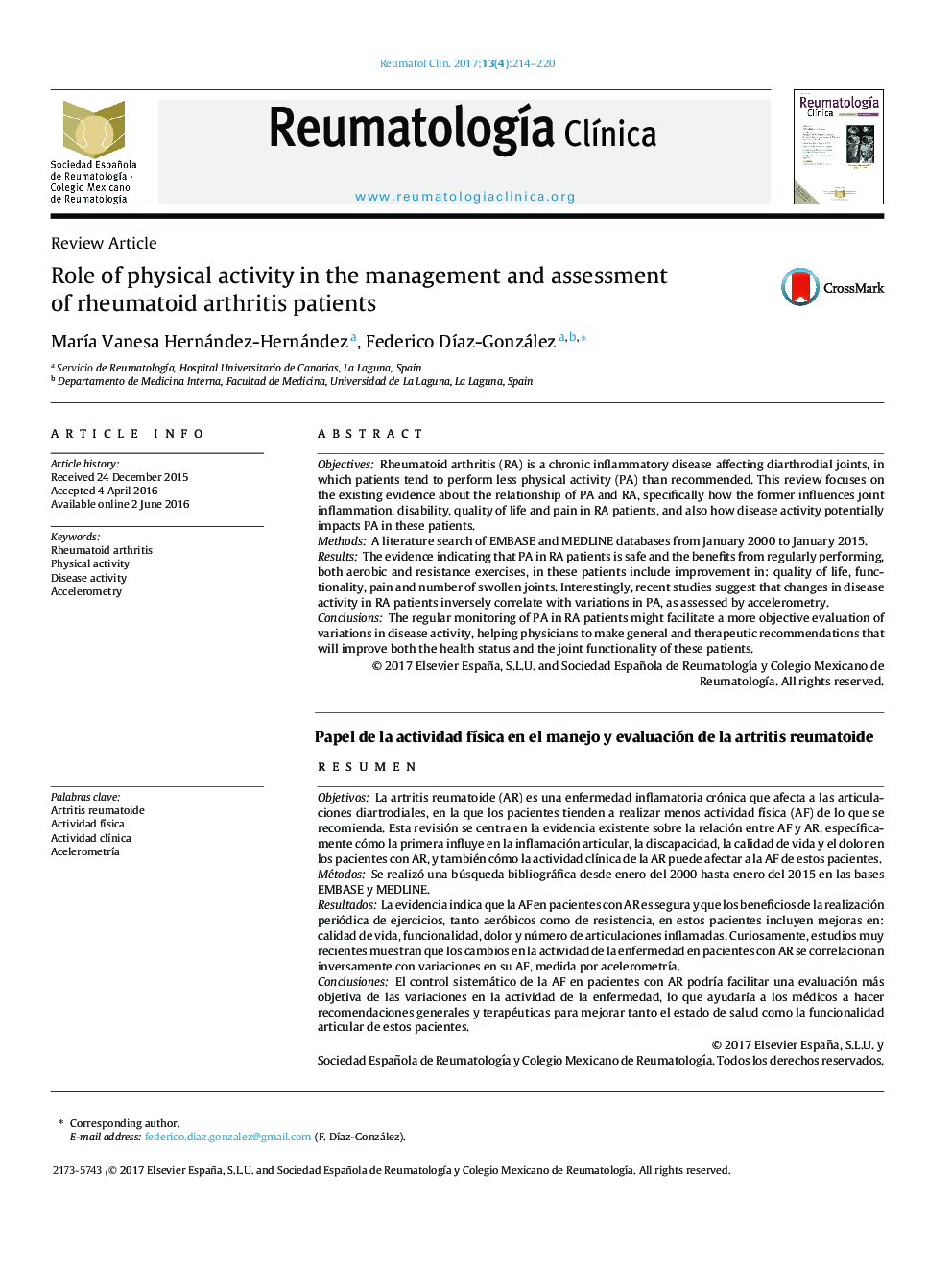 Role of physical activity in the management and assessment of rheumatoid arthritis patients