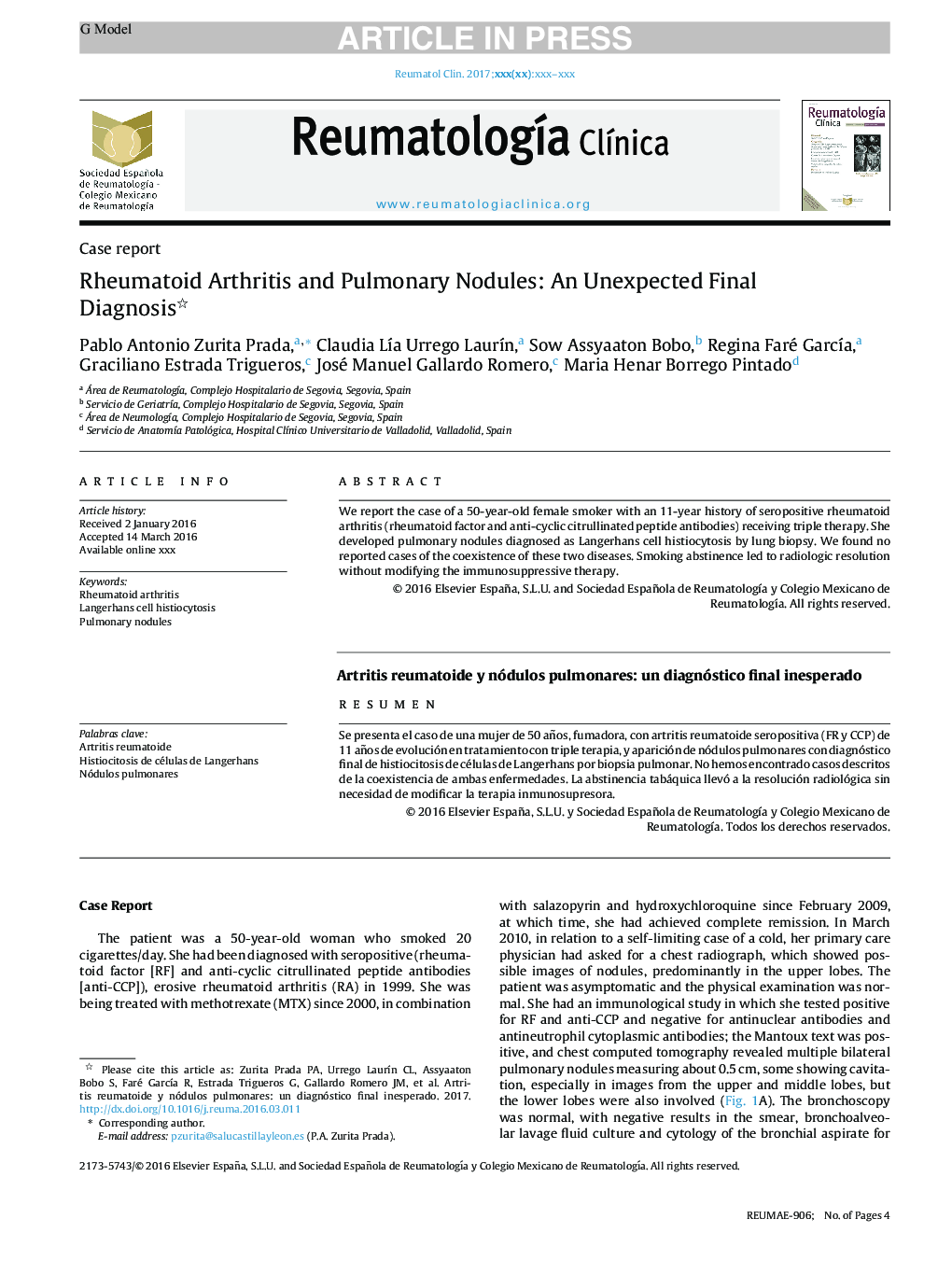 Rheumatoid Arthritis and Pulmonary Nodules: An Unexpected Final Diagnosis