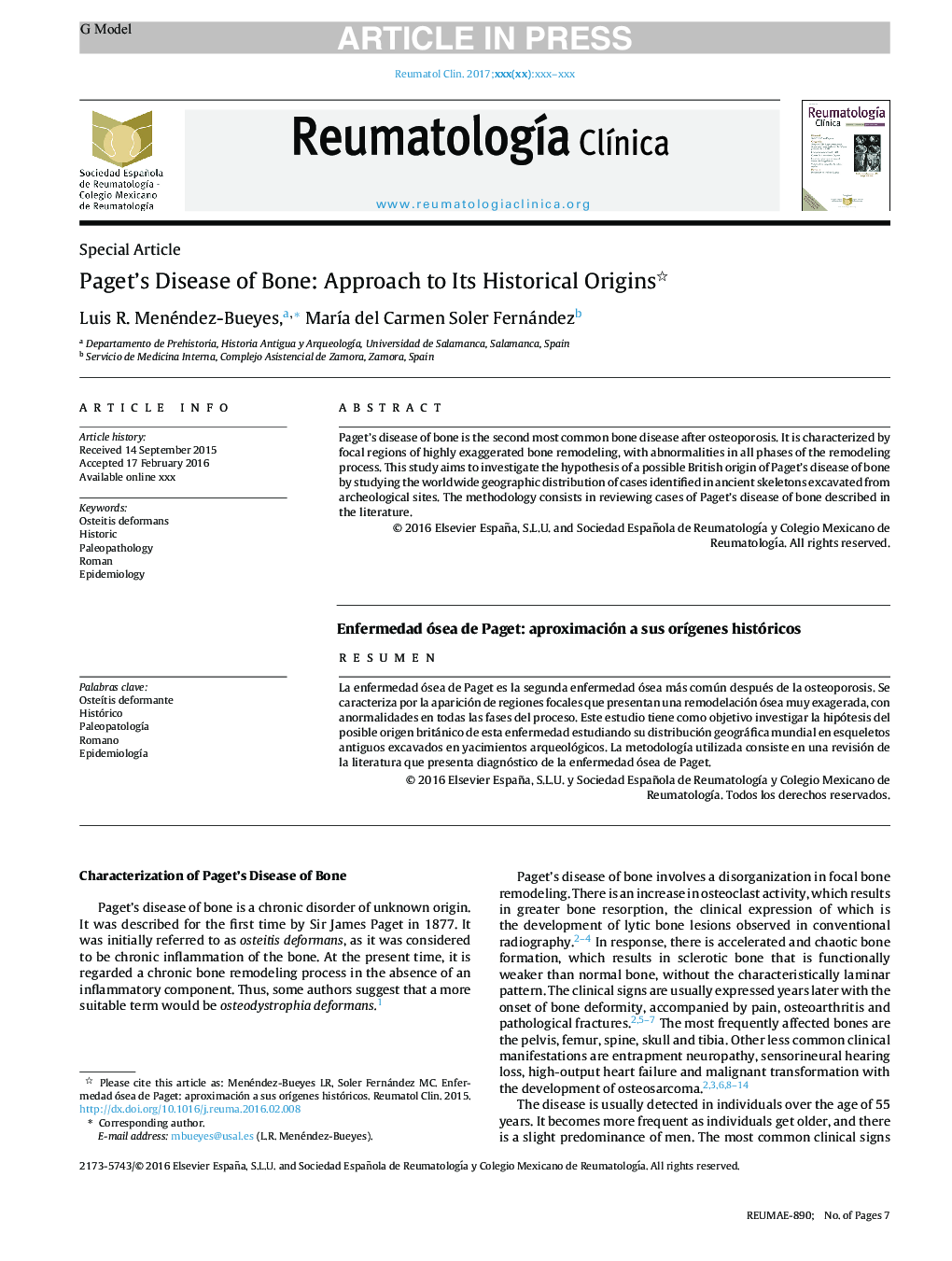 Paget's Disease of Bone: Approach to Its Historical Origins