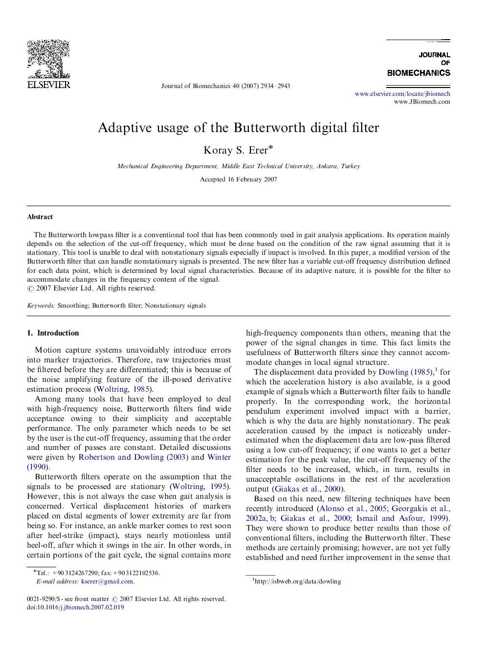 Adaptive usage of the Butterworth digital filter