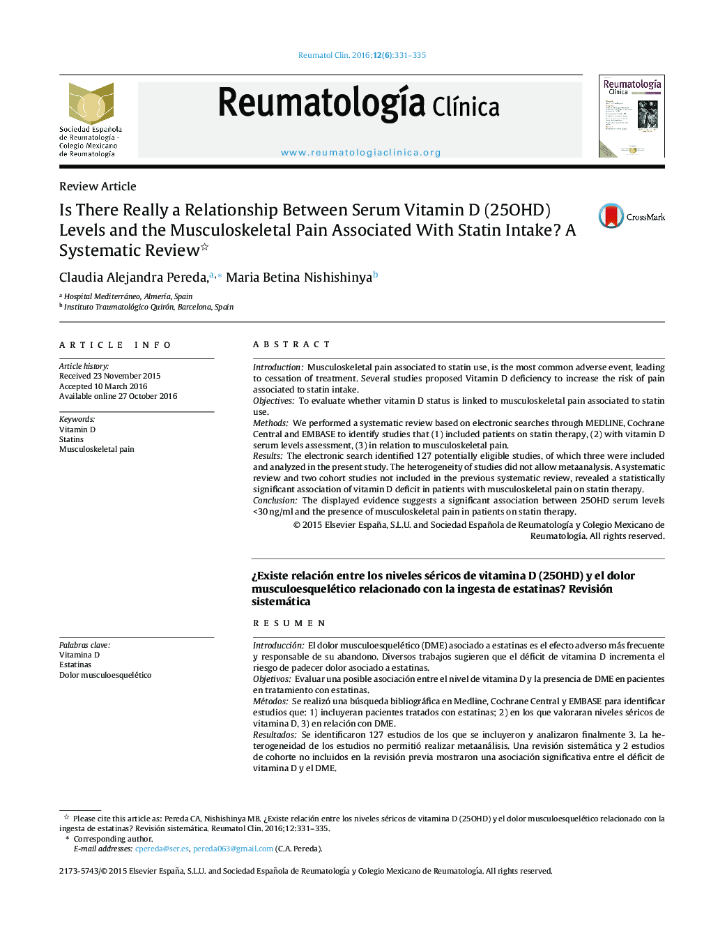 Is There Really a Relationship Between Serum Vitamin D (25OHD) Levels and the Musculoskeletal Pain Associated With Statin Intake? A Systematic Review