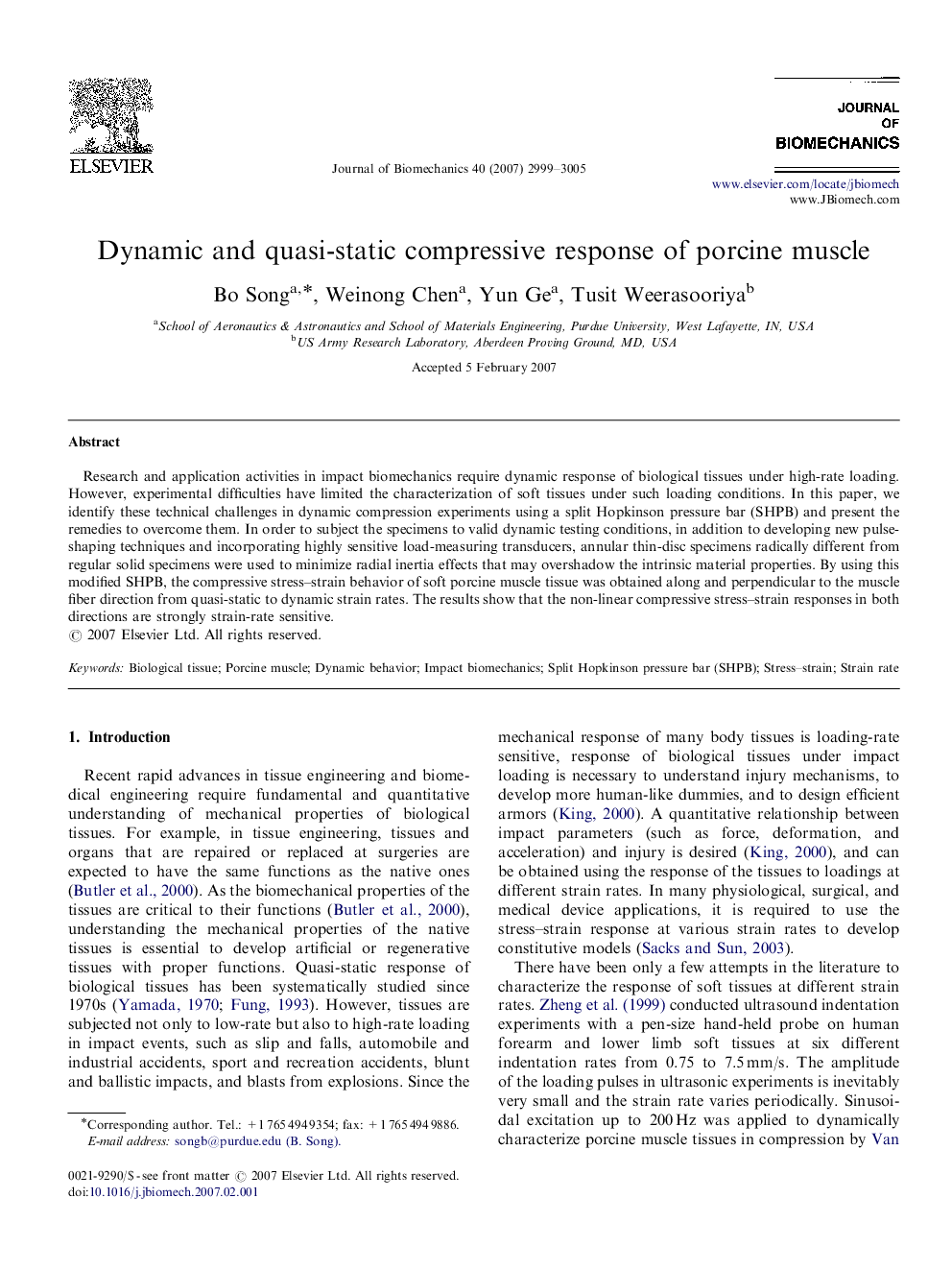 Dynamic and quasi-static compressive response of porcine muscle