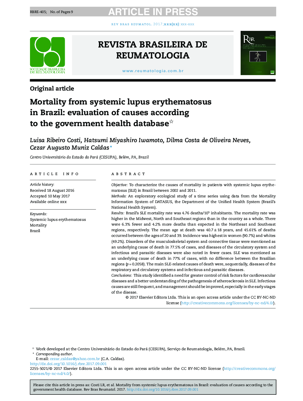 Mortality from systemic erythematosus lupus in Brazil: evaluation of causes according to the government health database