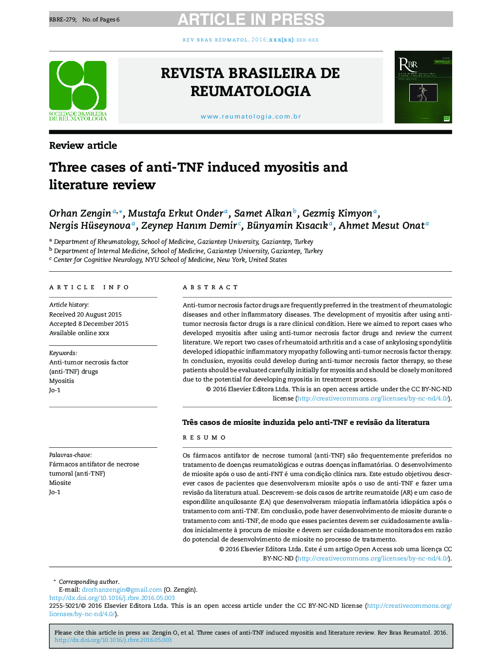 Three cases of anti-TNF induced myositis and literature review