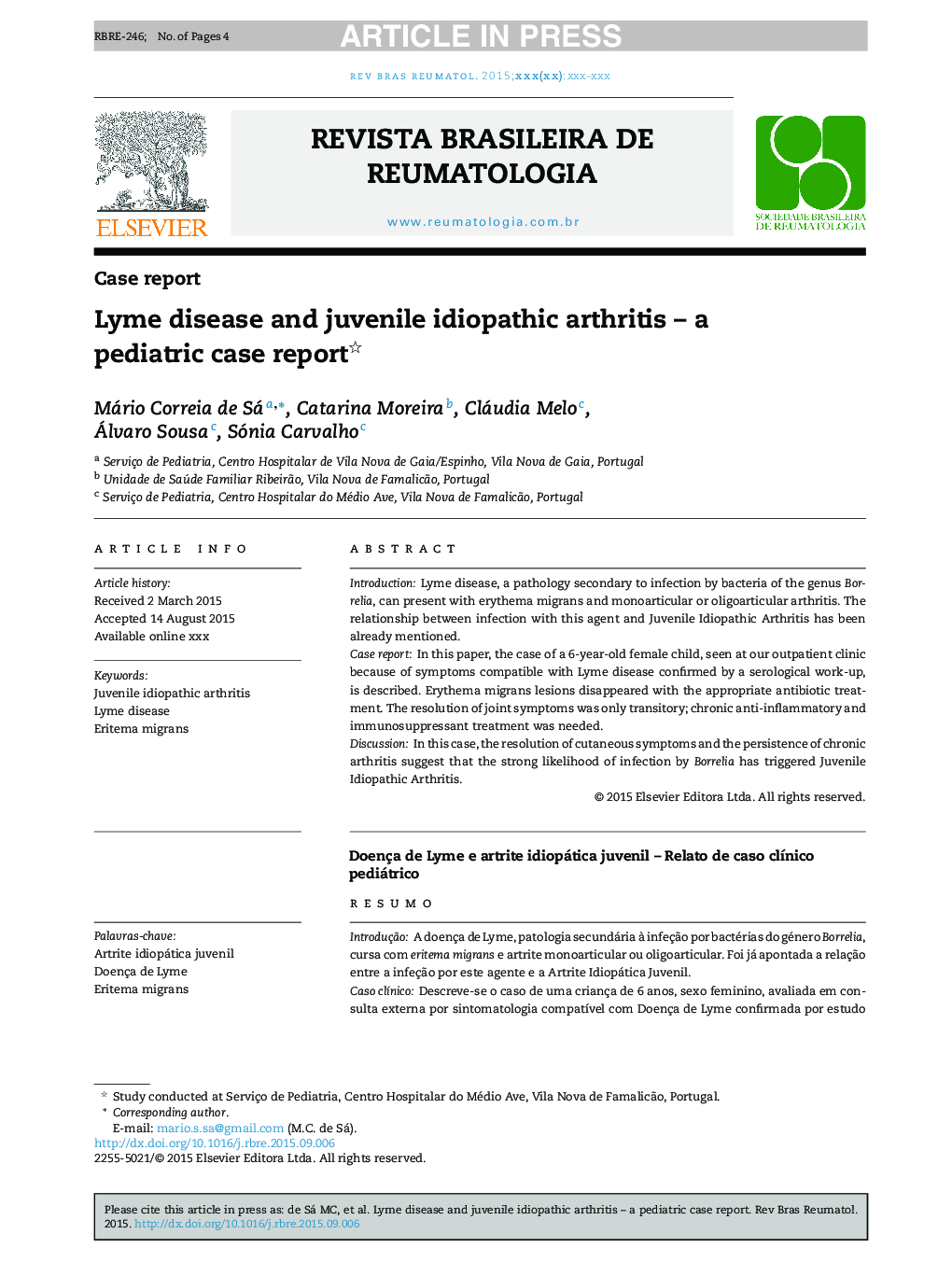 Lyme disease and juvenile idiopathic arthritis - A pediatric case report