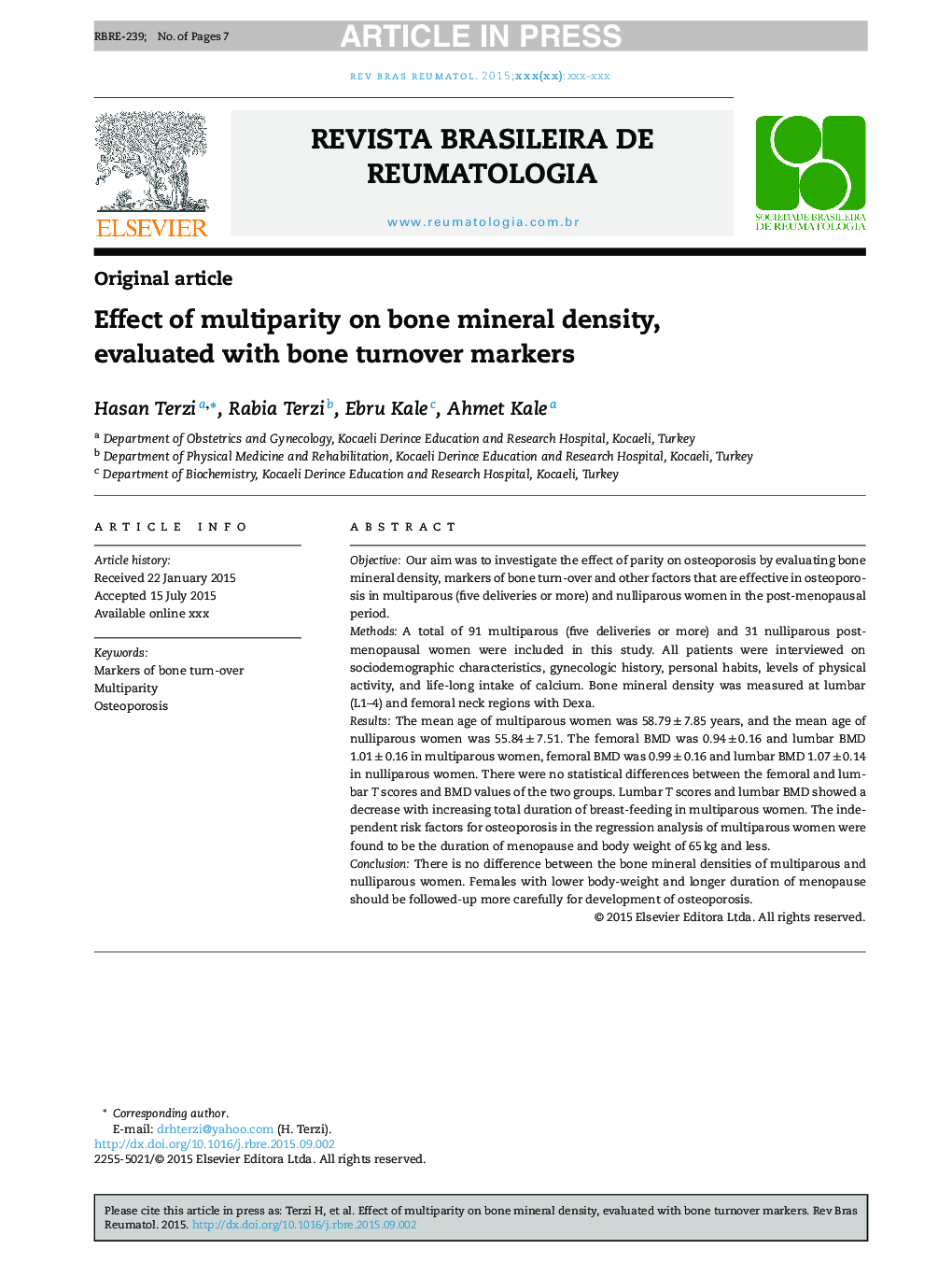 Effect of multiparity on bone mineral density, evaluated with bone turnover markers