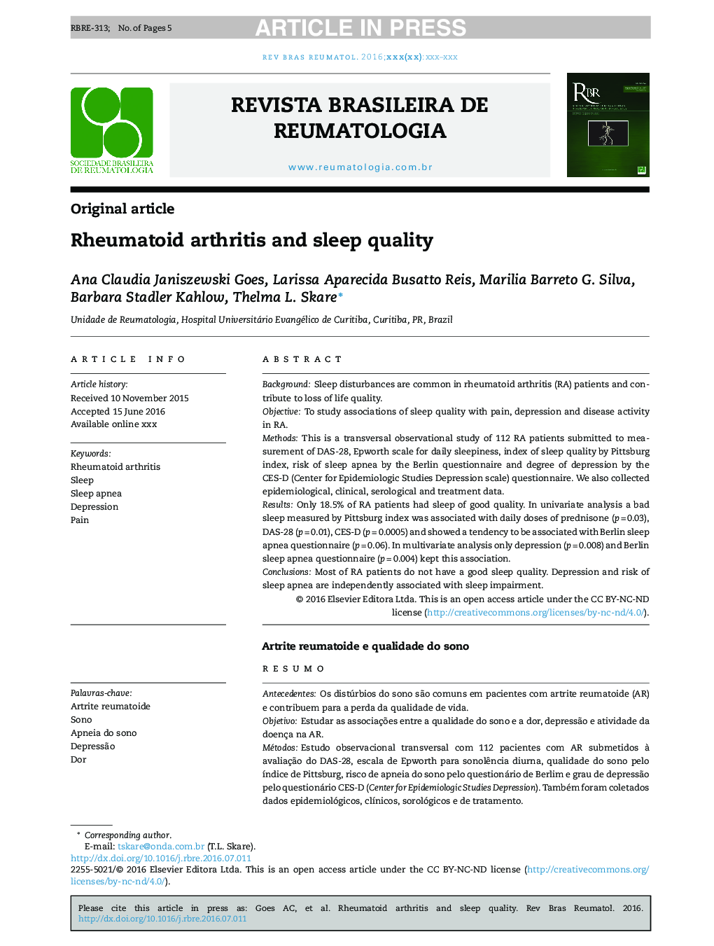 Rheumatoid arthritis and sleep quality