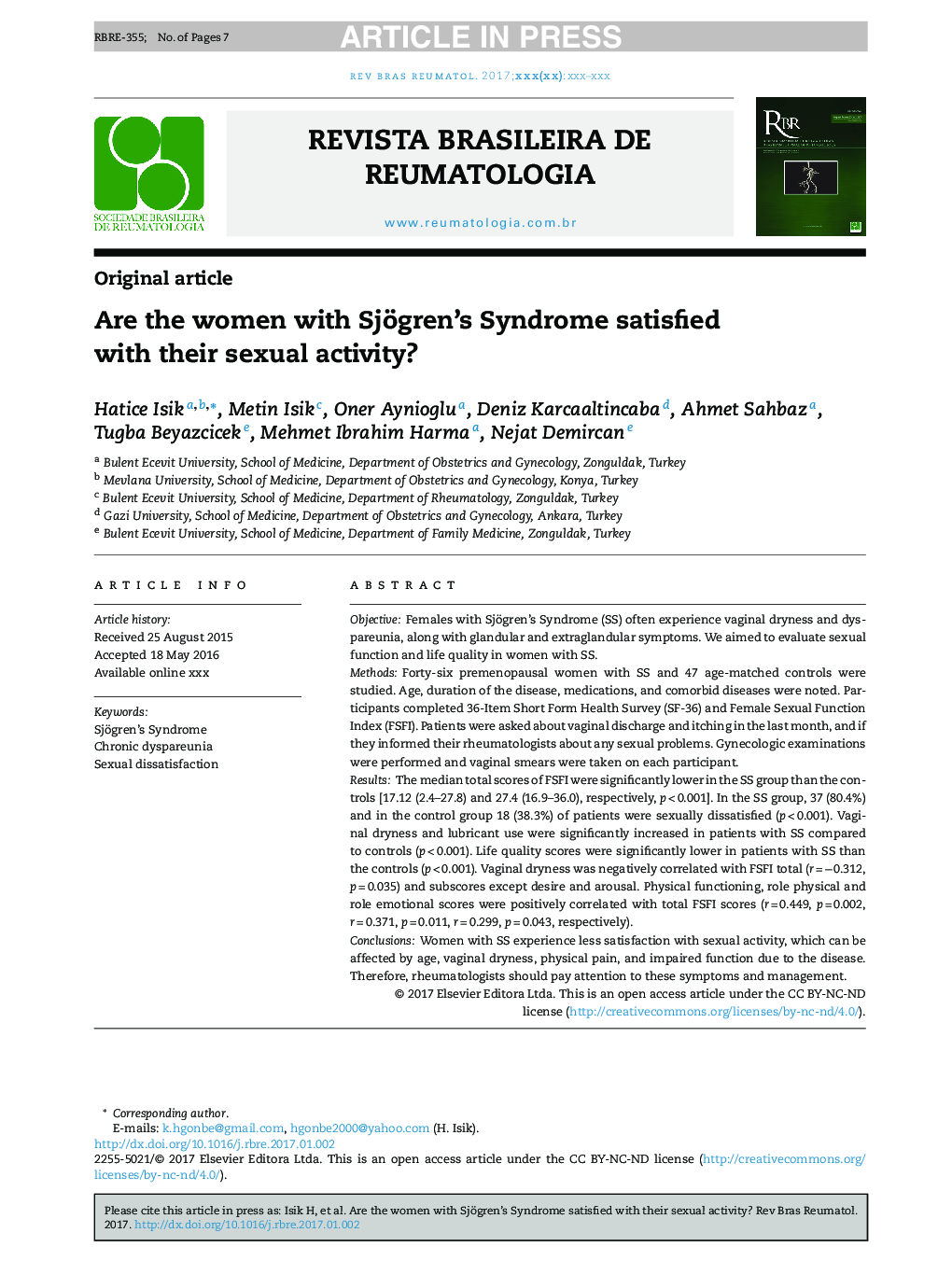 Are the women with Sjögren's Syndrome satisfied with their sexual activity?