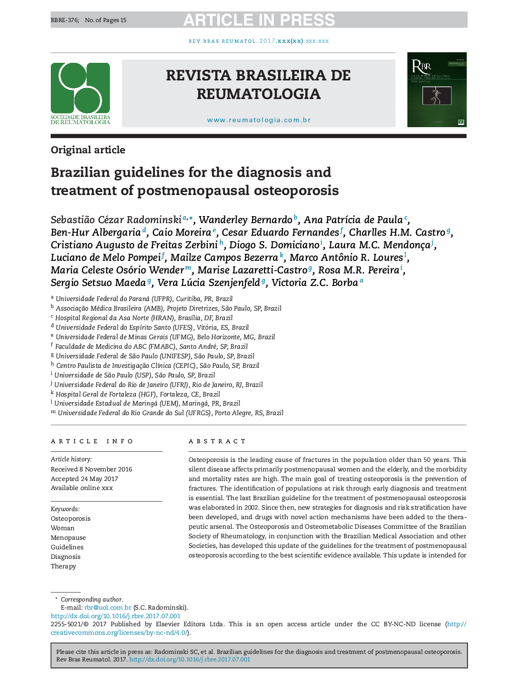 Brazilian guidelines for the diagnosis and treatment of postmenopausal osteoporosis