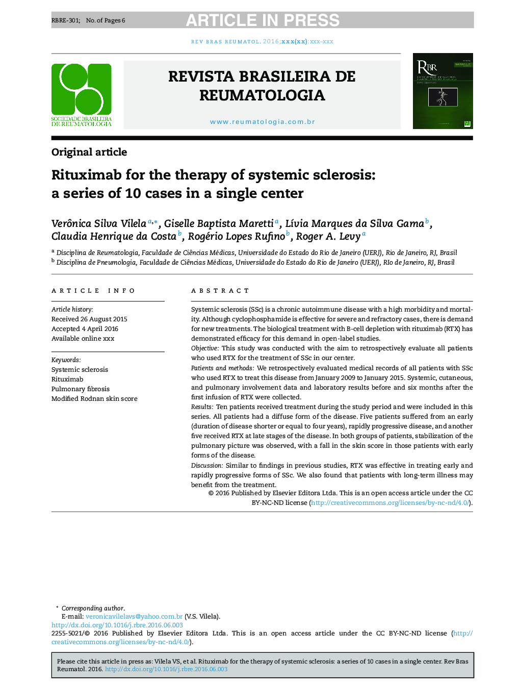 Rituximab for the therapy of systemic sclerosis: a series of 10 cases in a single center