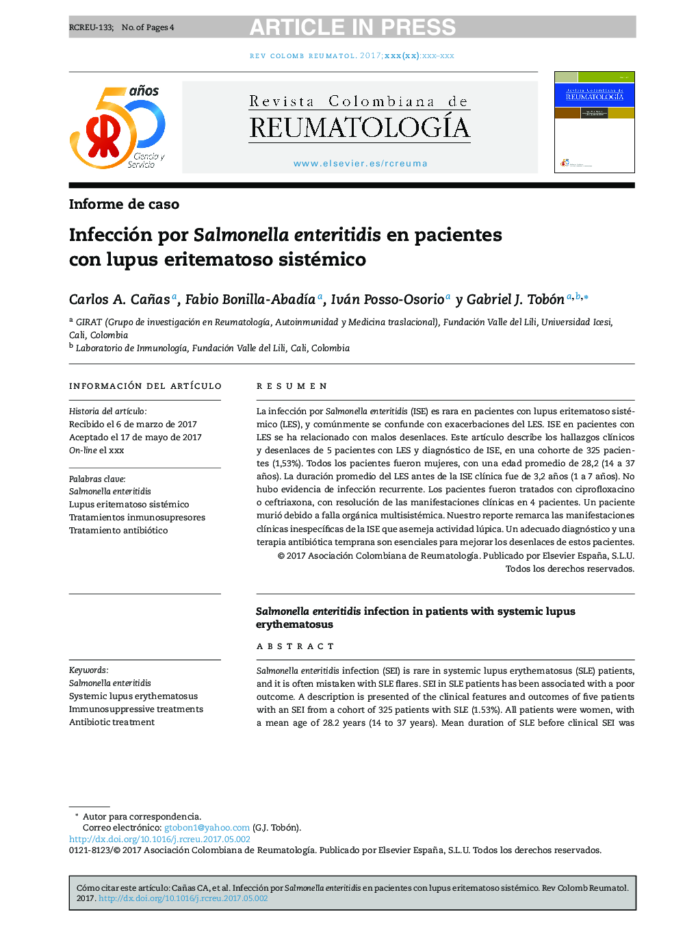 Infección por Salmonella enteritidis en pacientes con lupus eritematoso sistémico
