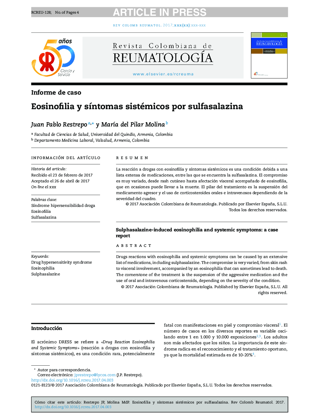 Eosinofilia y sÃ­ntomas sistémicos por sulfasalazina