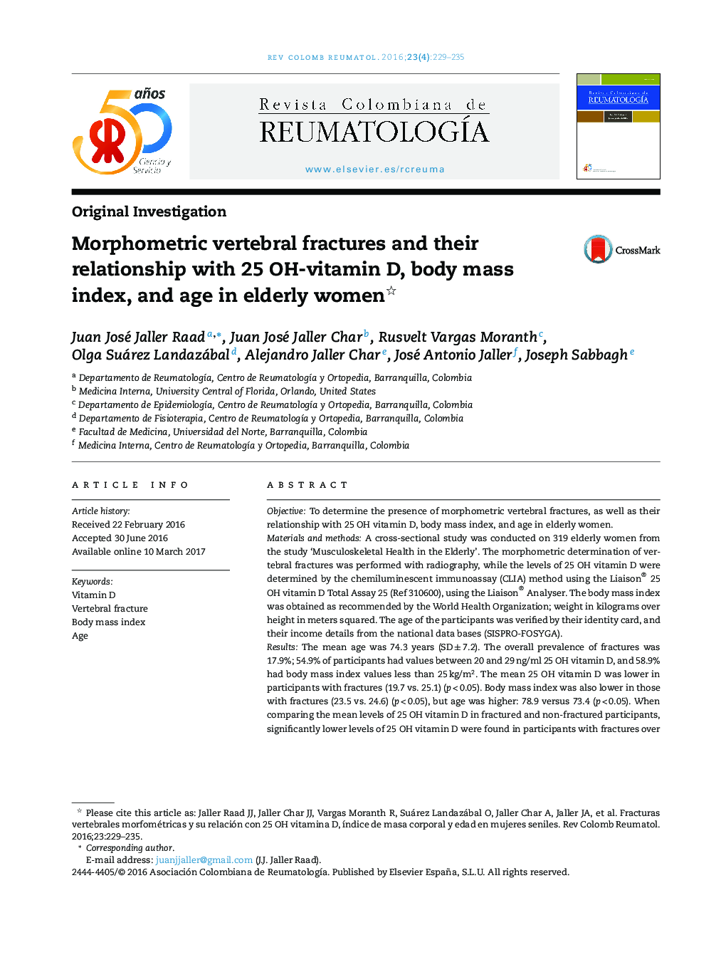 Morphometric vertebral fractures and their relationship with 25 OH-vitamin D, body mass index, and age in elderly women