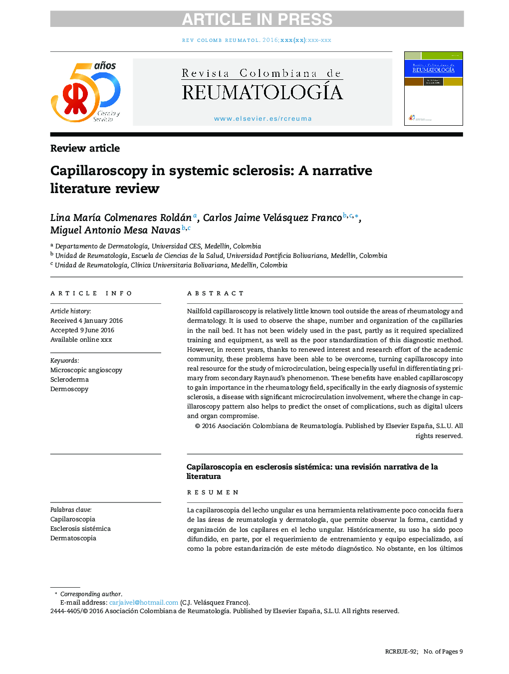 Capillaroscopy in systemic sclerosis: A narrative literature review