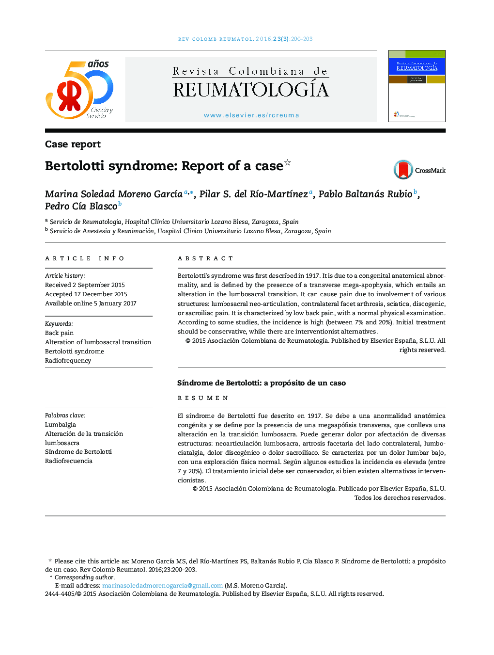 Bertolotti syndrome: Report of a case