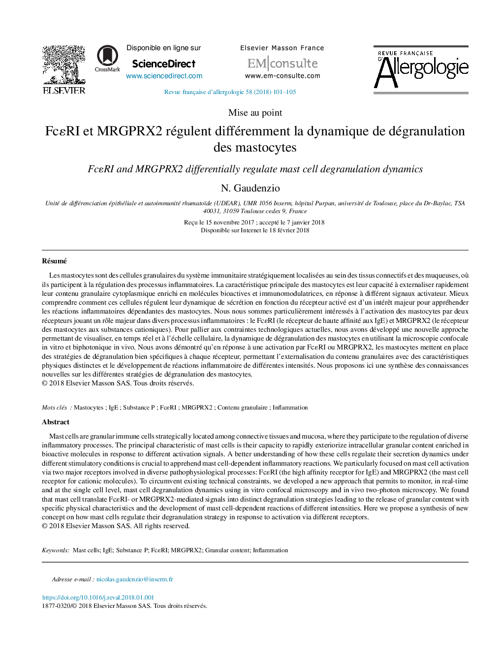 FcÉRI et MRGPRX2Â régulent différemment la dynamique de dégranulation des mastocytes