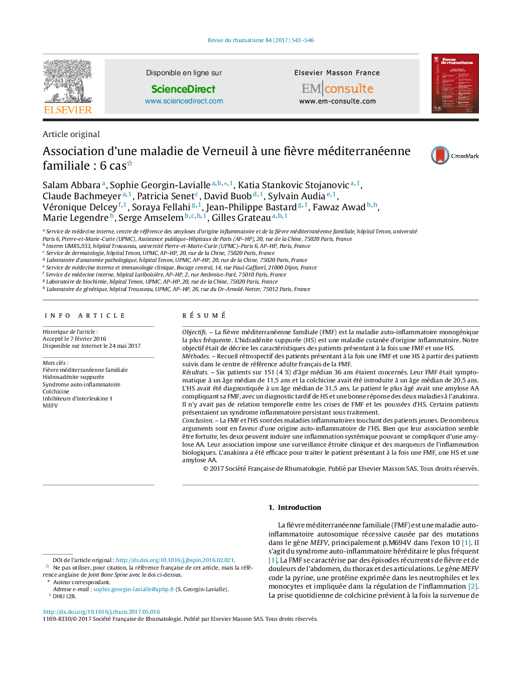 Association d'une maladie de Verneuil Ã  une fiÃ¨vre méditerranéenne familialeÂ : 6Â cas