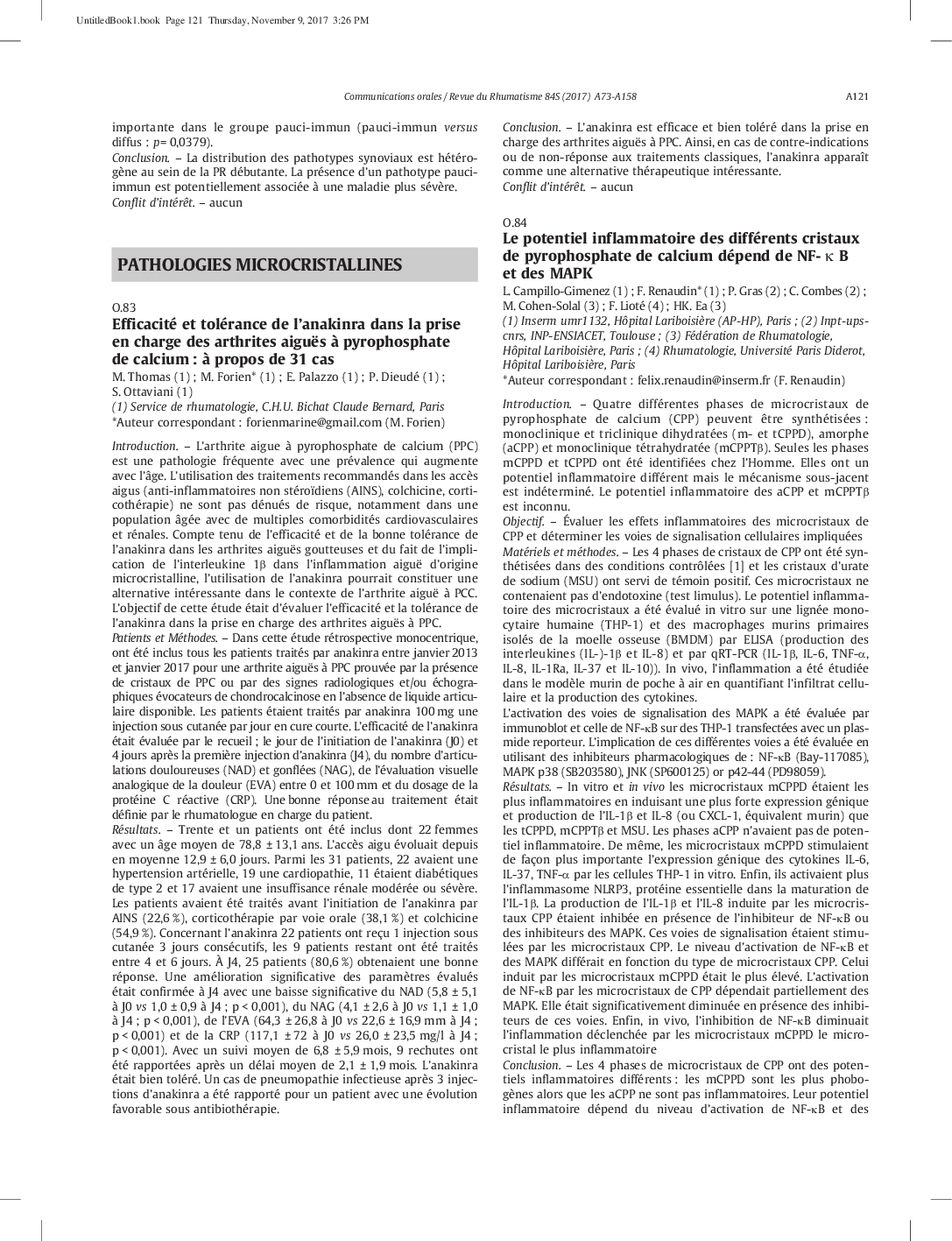 Pathologies microcristallines : O.83 - O.88