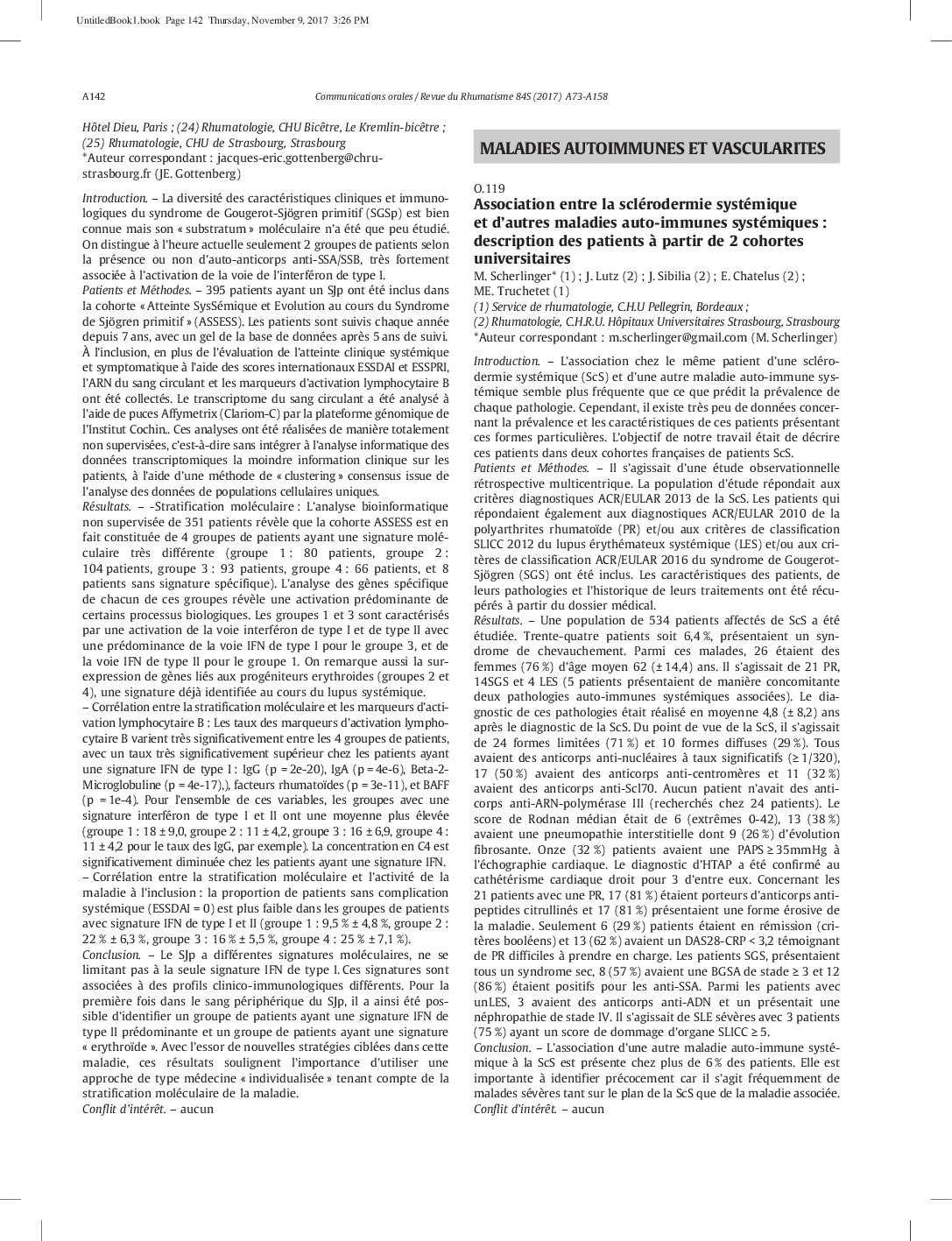 Maladies autoimmunes et vascularites : O.119 - O.124