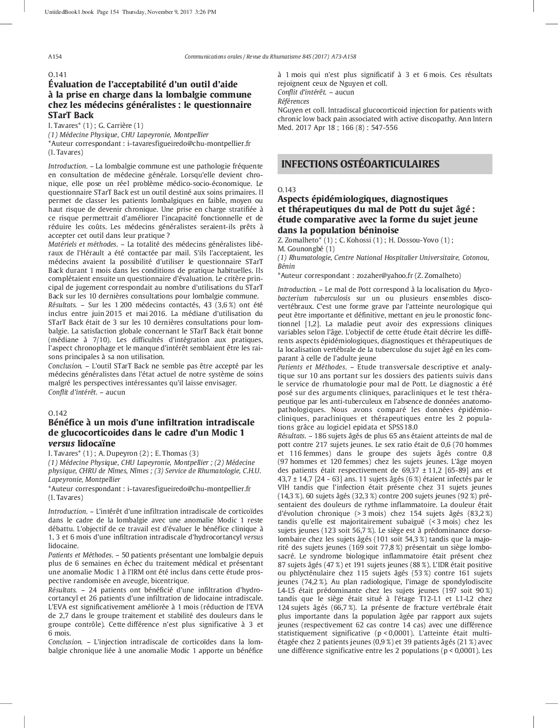 Infections ostéoarticulaires : O.143 - O.148