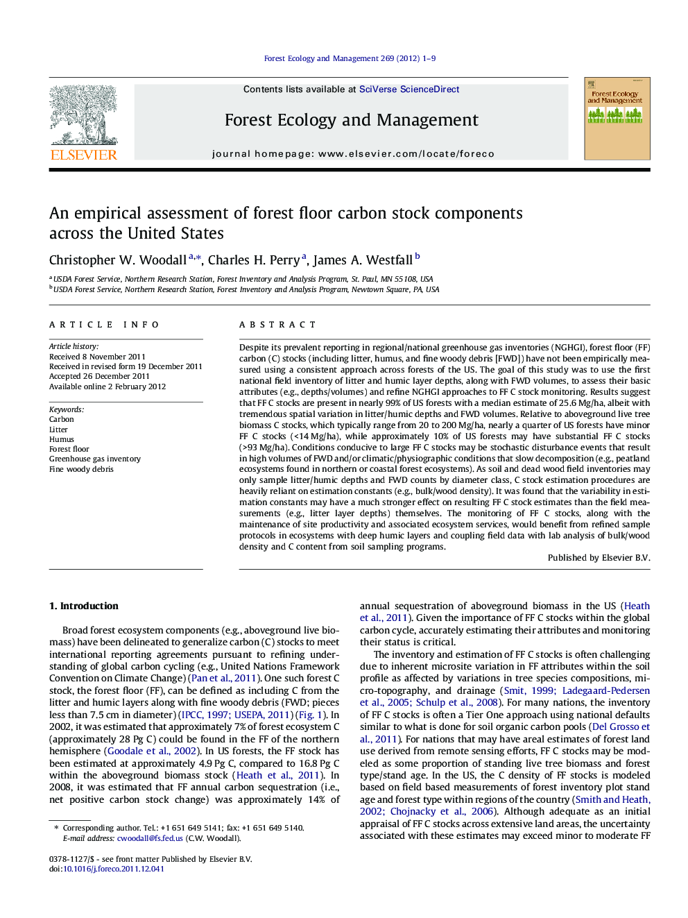 An empirical assessment of forest floor carbon stock components across the United States