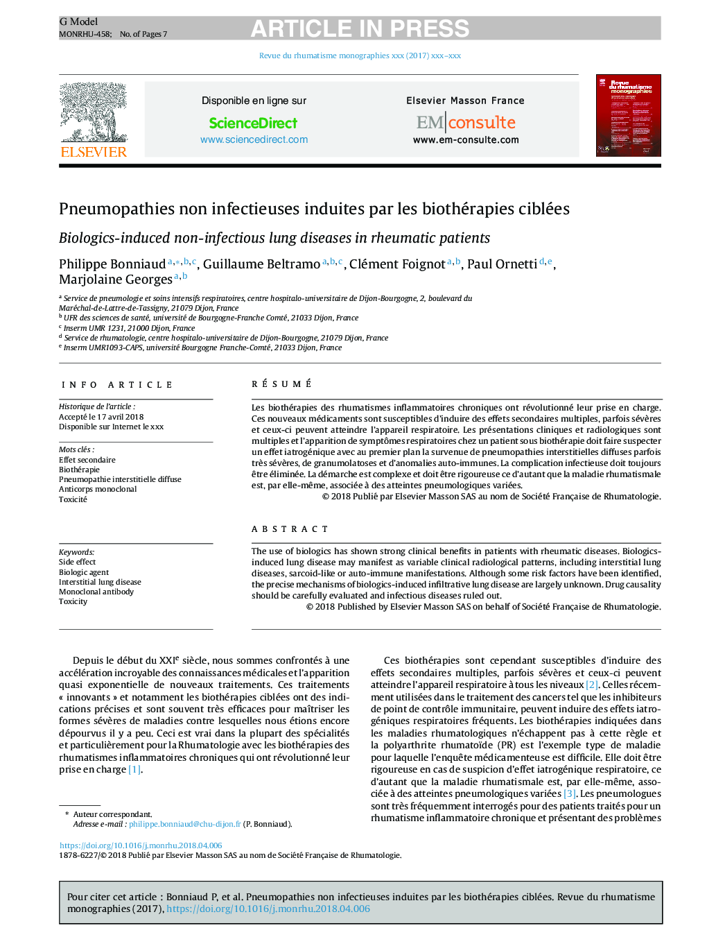 Pneumopathies non infectieuses induites par les biothérapies ciblées