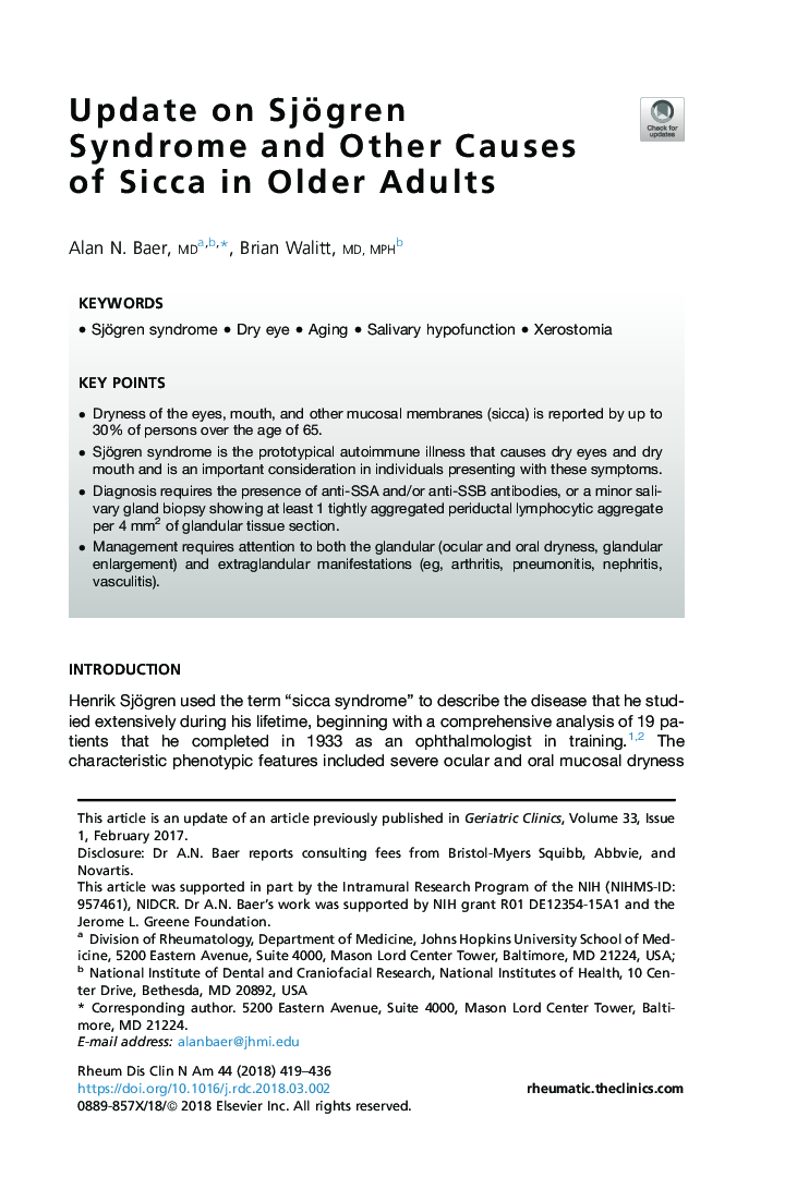 Update on Sjögren Syndrome and Other Causes of Sicca in Older Adults