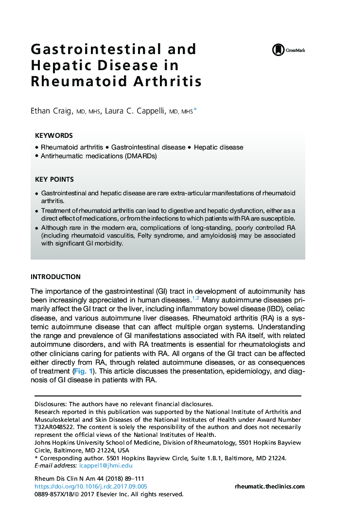 Gastrointestinal and Hepatic Disease in Rheumatoid Arthritis