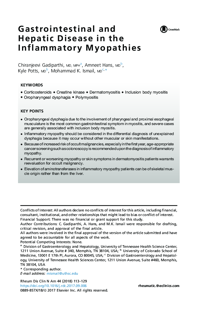 Gastrointestinal and Hepatic Disease in the Inflammatory Myopathies