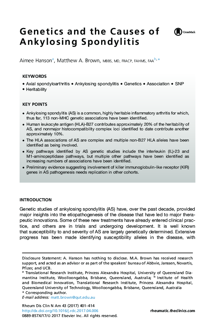 Genetics and the Causes of Ankylosing Spondylitis