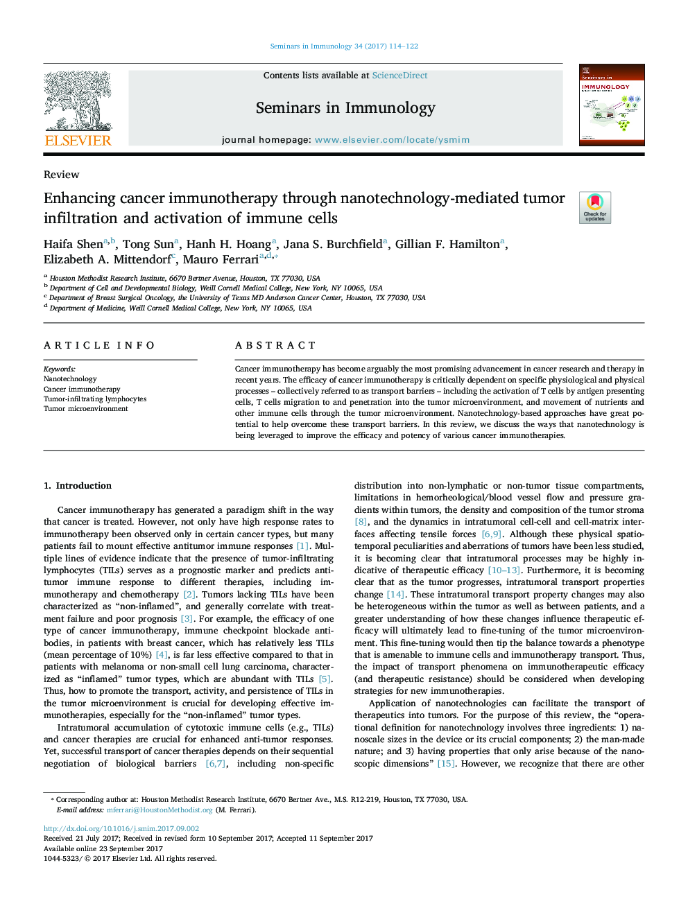 Enhancing cancer immunotherapy through nanotechnology-mediated tumor infiltration and activation of immune cells