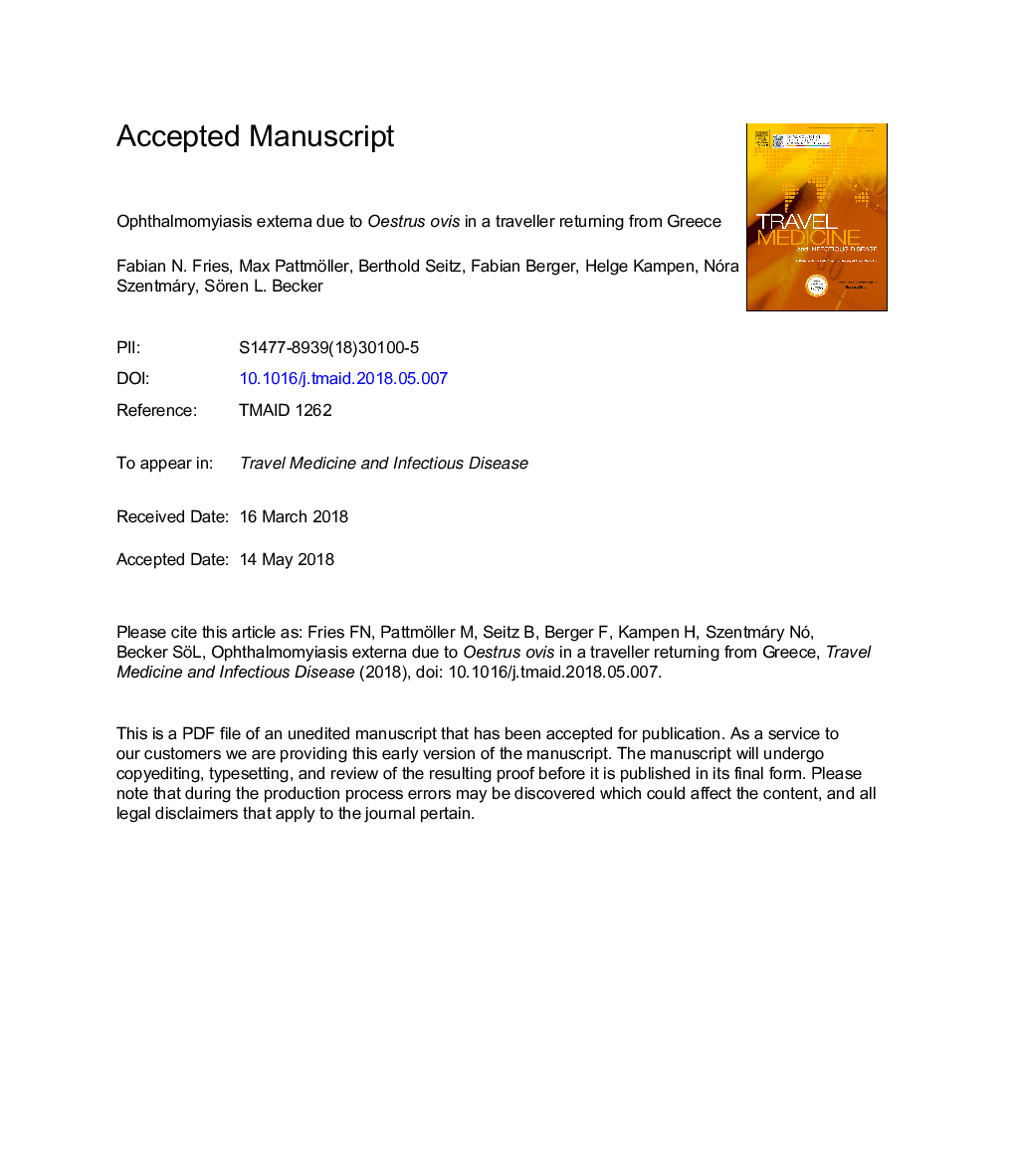 Ophthalmomyiasis externa due to Oestrus ovis in a traveller returning from Greece