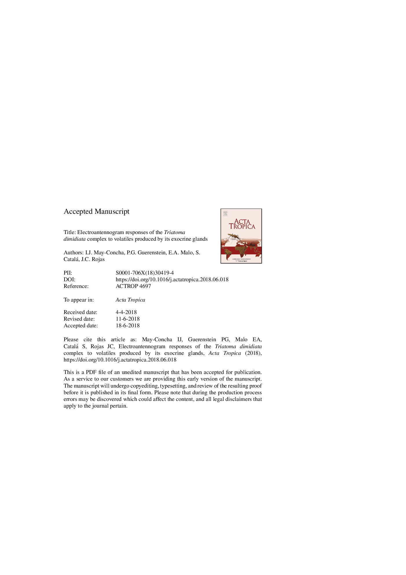 Electroantennogram responses of the Triatoma dimidiata complex to volatiles produced by its exocrine glands