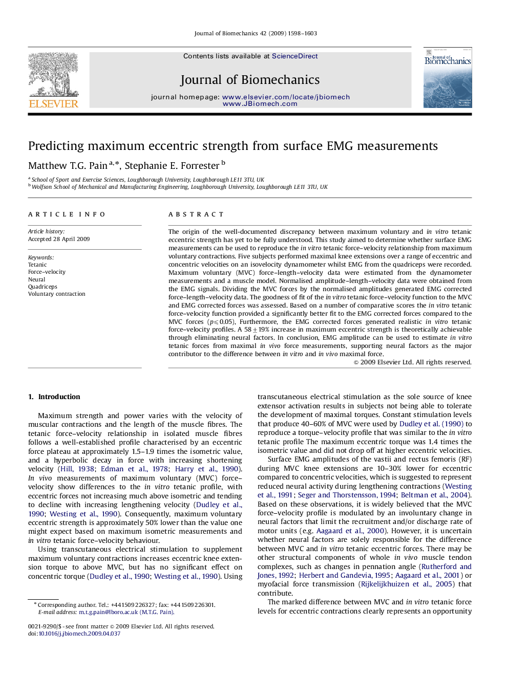 Predicting maximum eccentric strength from surface EMG measurements