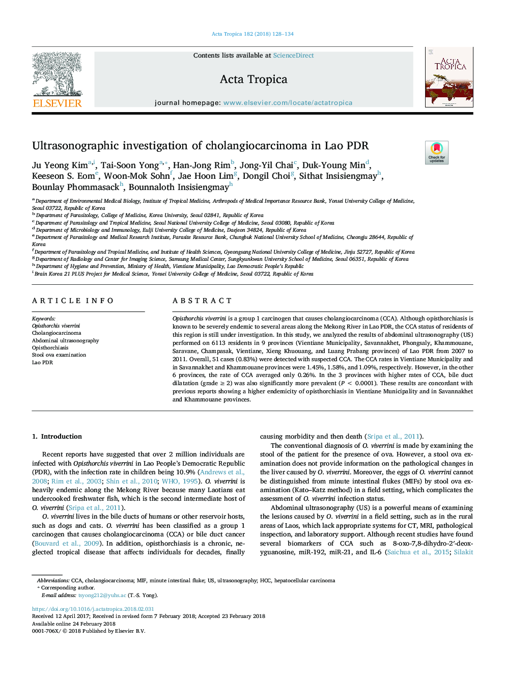 Ultrasonographic investigation of cholangiocarcinoma in Lao PDR