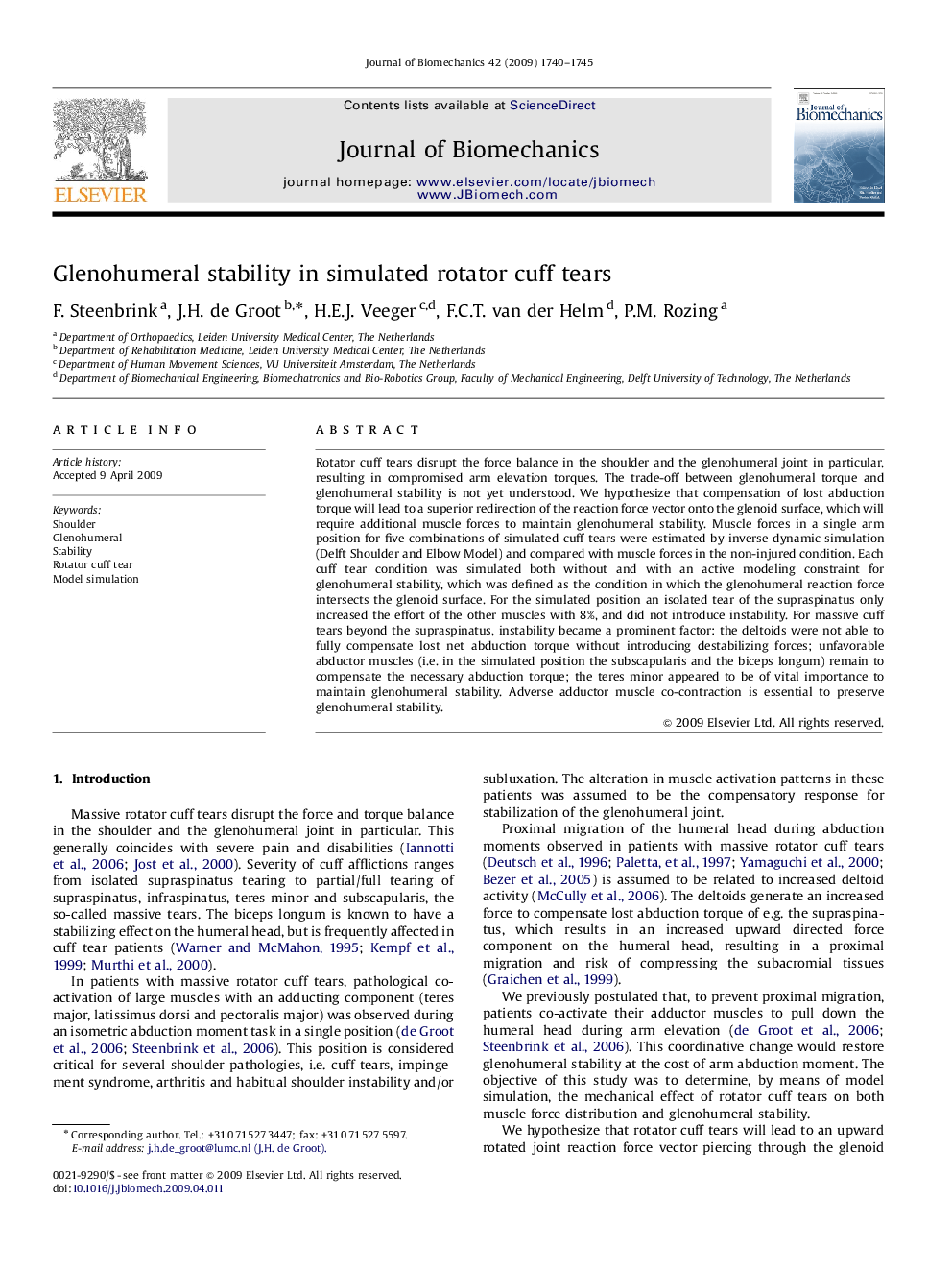 Glenohumeral stability in simulated rotator cuff tears