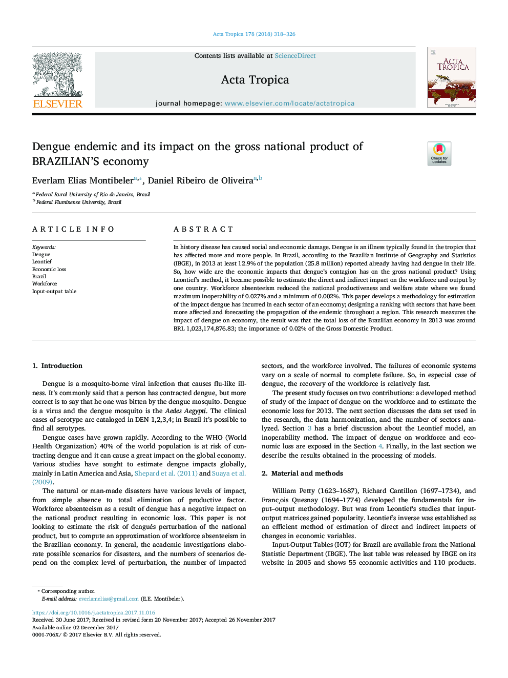 Dengue endemic and its impact on the gross national product of BRAZILIAN'S economy