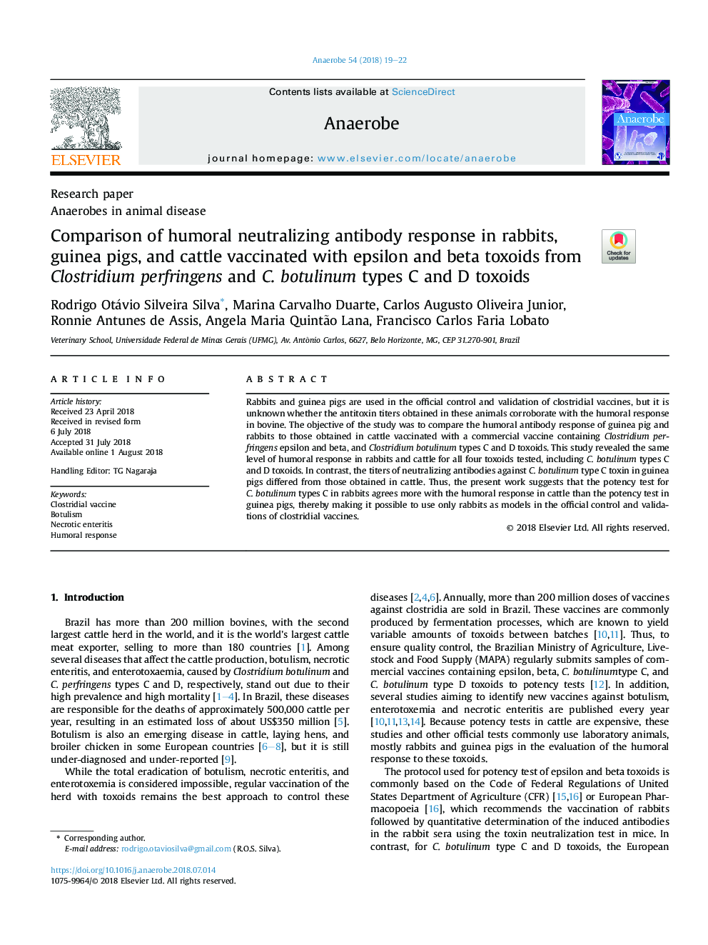 Comparison of humoral neutralizing antibody response in rabbits, guinea pigs, and cattle vaccinated with epsilon and beta toxoids from Clostridium perfringens and C.Â botulinum types C and D toxoids