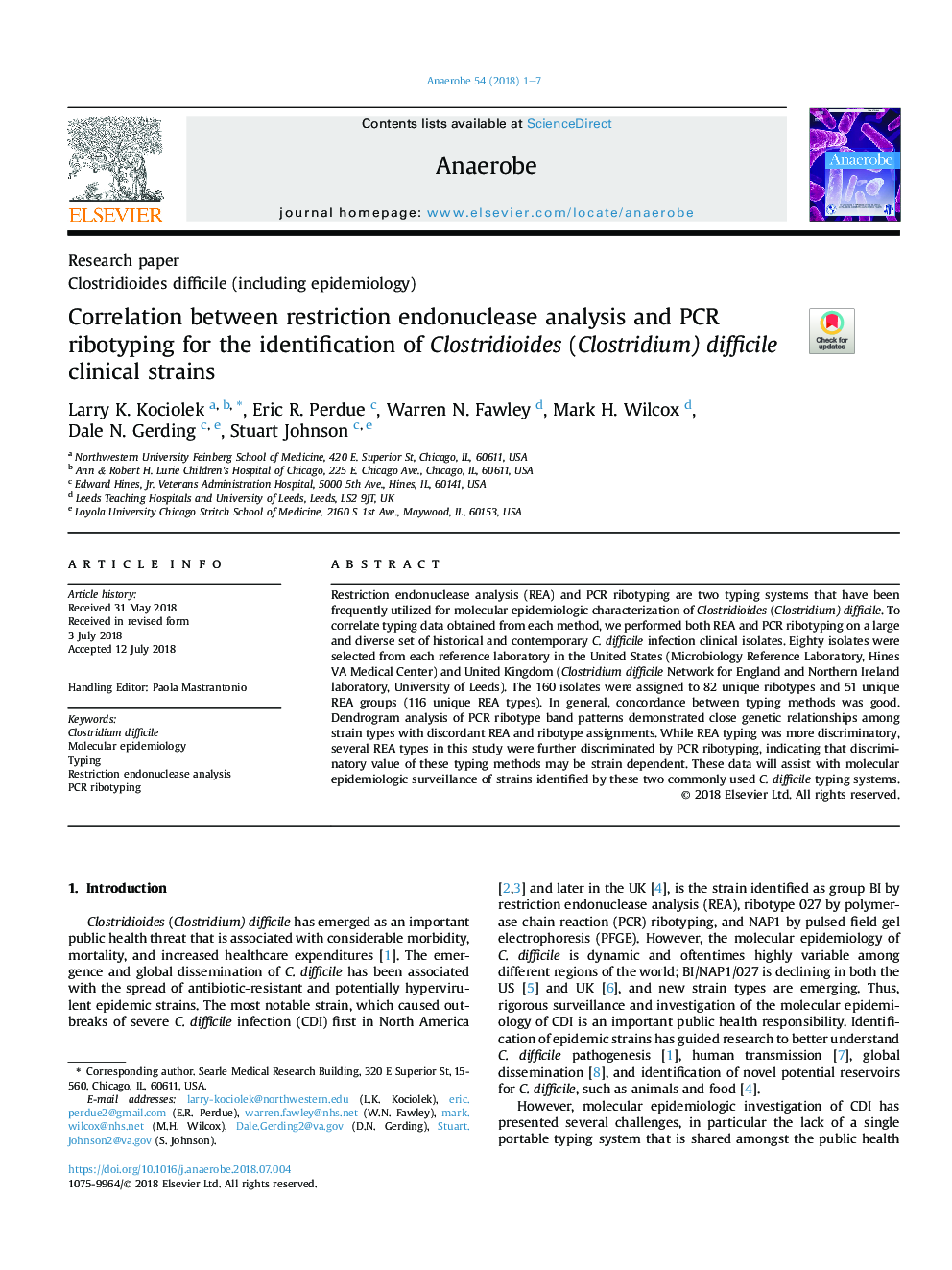 Correlation between restriction endonuclease analysis and PCR ribotyping for the identification of Clostridioides (Clostridium) difficile clinical strains