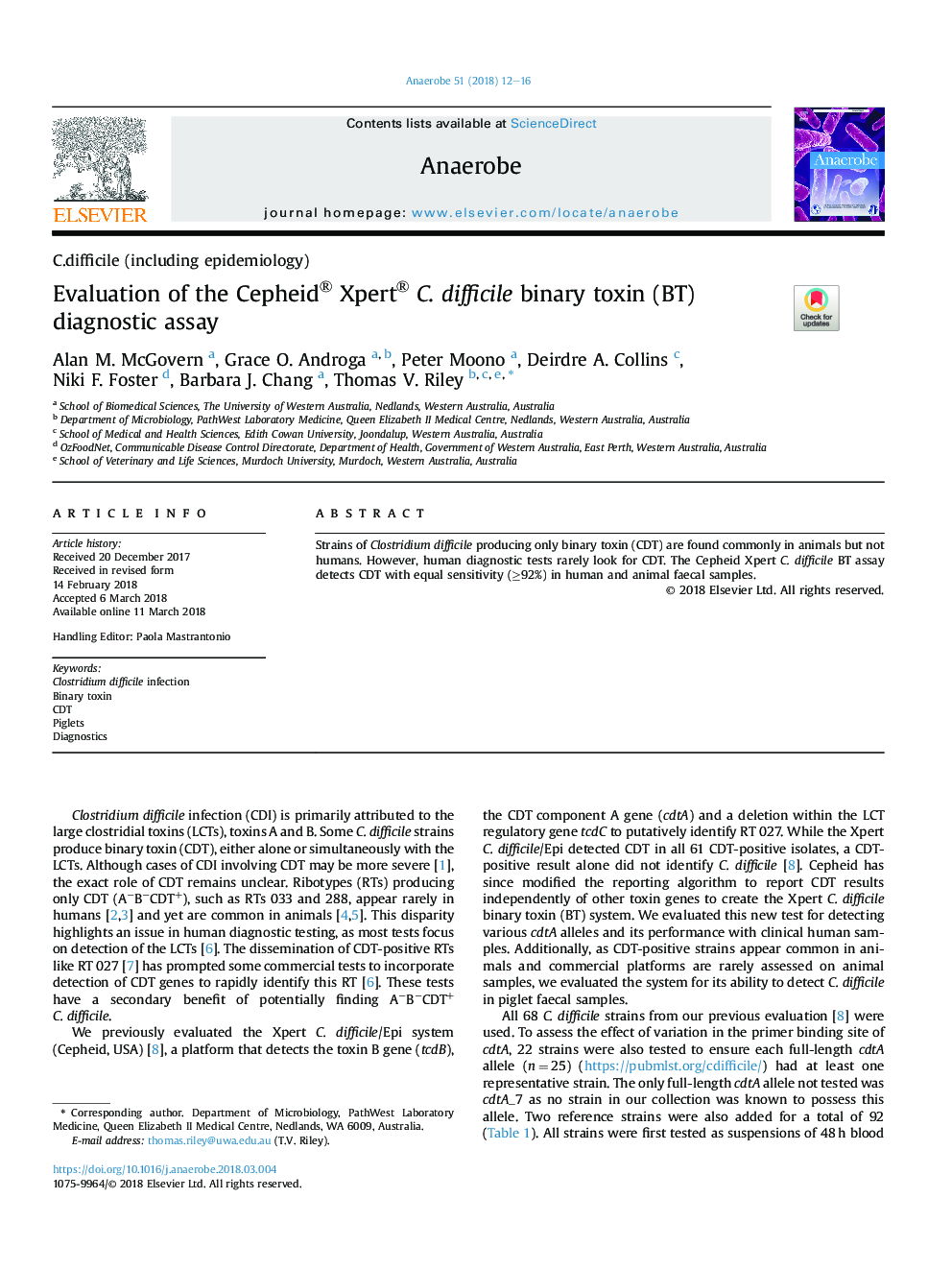 Evaluation of the Cepheid® Xpert®C.Â difficile binary toxin (BT) diagnostic assay