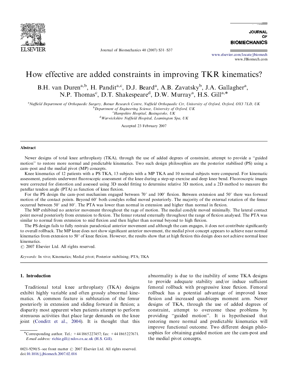 How effective are added constraints in improving TKR kinematics?