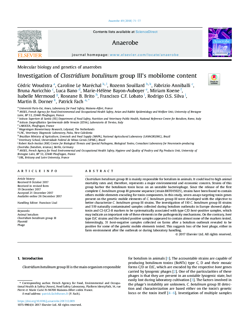 Investigation of Clostridium botulinum group III's mobilome content